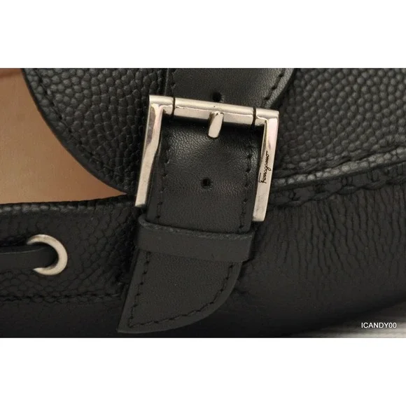Salvatore Ferragamo Italy Pebbled Leather Moc Driving Loafer Slip-On Black 9 New